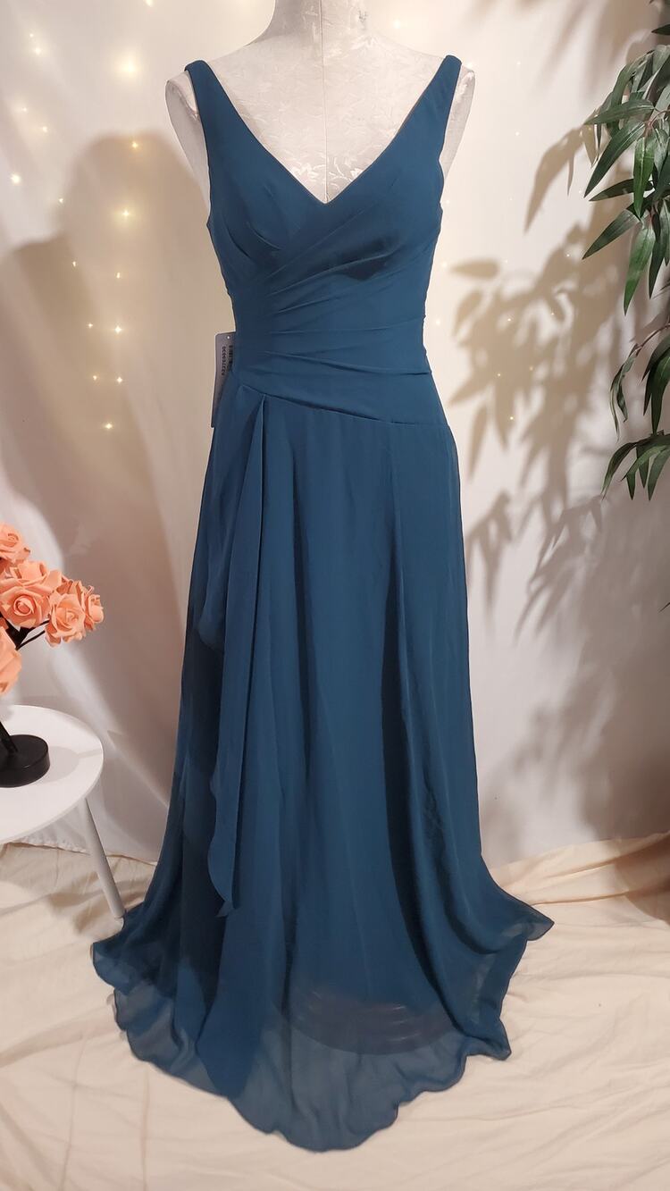 Azazie NWT Womens Kori Chiffon V-Neck Sleeveless Dress Size A2 Neptune Blue
